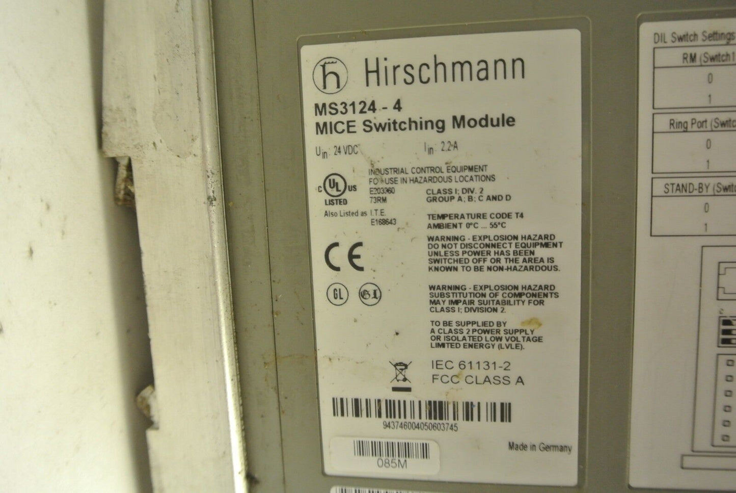 HIRSCHMANN MM2-4TX1 CLASS 1 4-PORT MICE MEDIA MODULE (21 pcs) + MS3124-4 (4pcs)