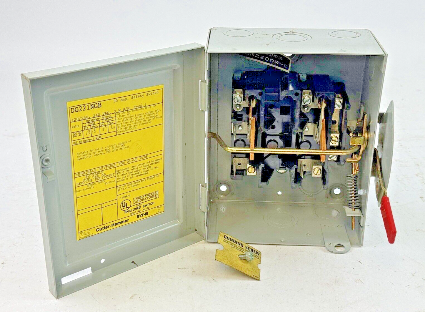 EATON / CUTLER-HAMMER - DG221NGB - SAFETY SWITCH - 30A/ 240VAC/ 2 POLE/ TYPE 1