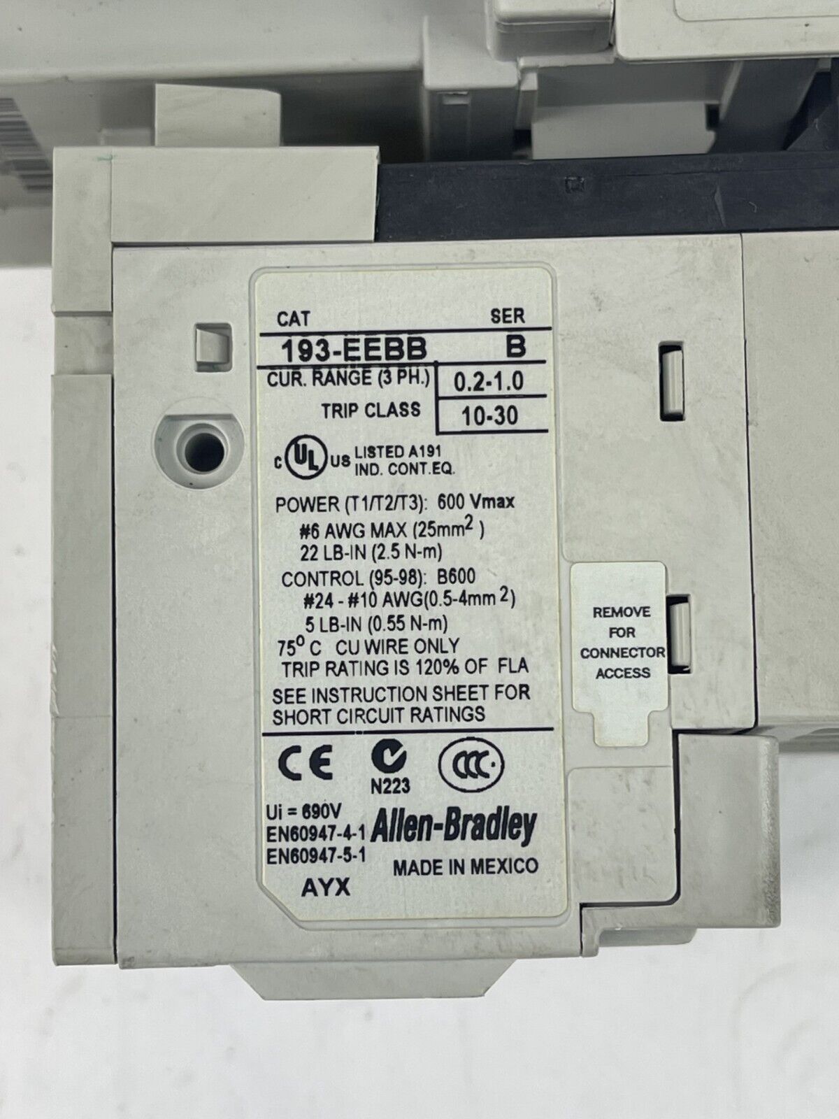 ALLEN BRADLEY - 193-EEBB SER. B RELAY & 100-C09Z*10 SER. A 25VDC & 100-FSD250 A