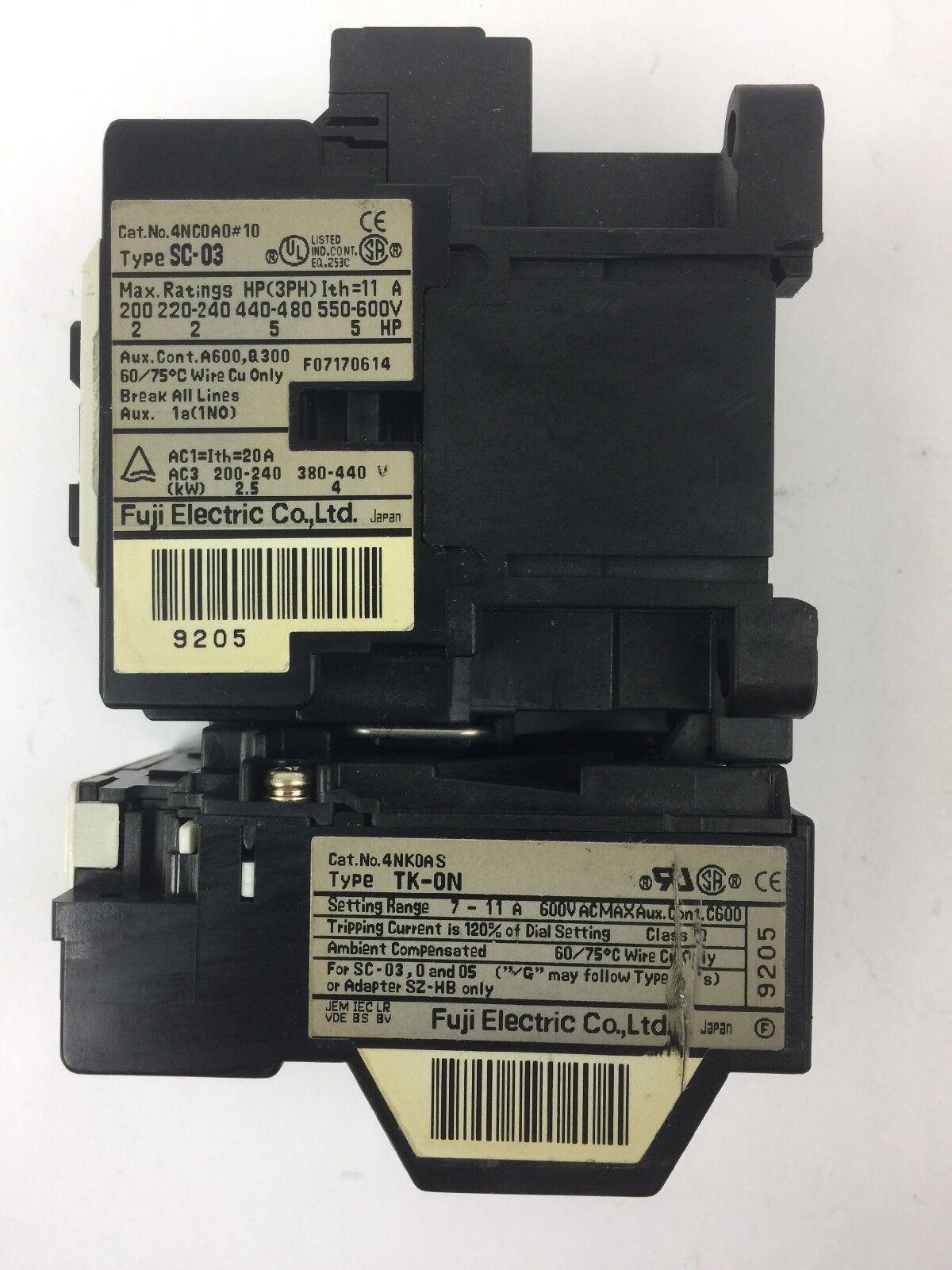 FUJI ELECTRONIC 4NC0A0#10 TYPE SC-03 CONTACTOR 4NK0AS TYPE TK-0N OVERLOAD RELAY