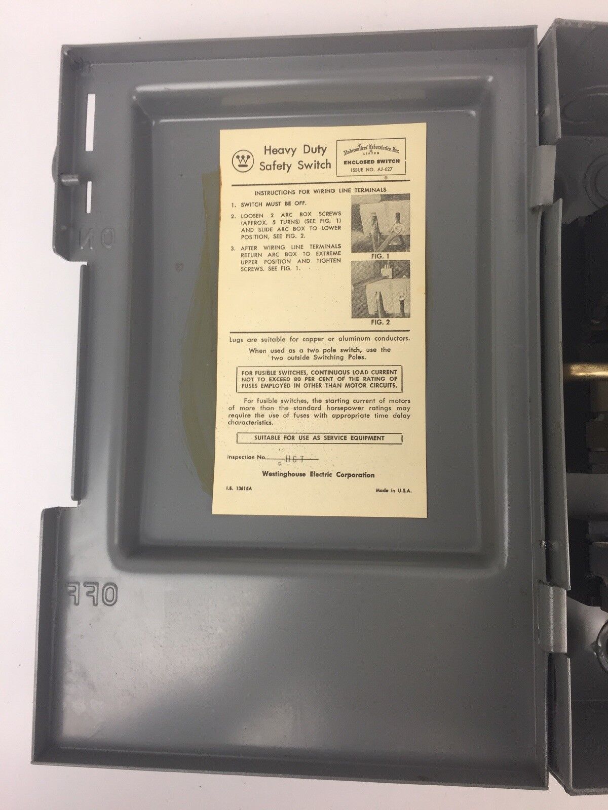 WESTINGHOUSE HF322N HEAVY DUTY FUSIBLE SAFETY SWITCH 60A 240VAC 250VDC