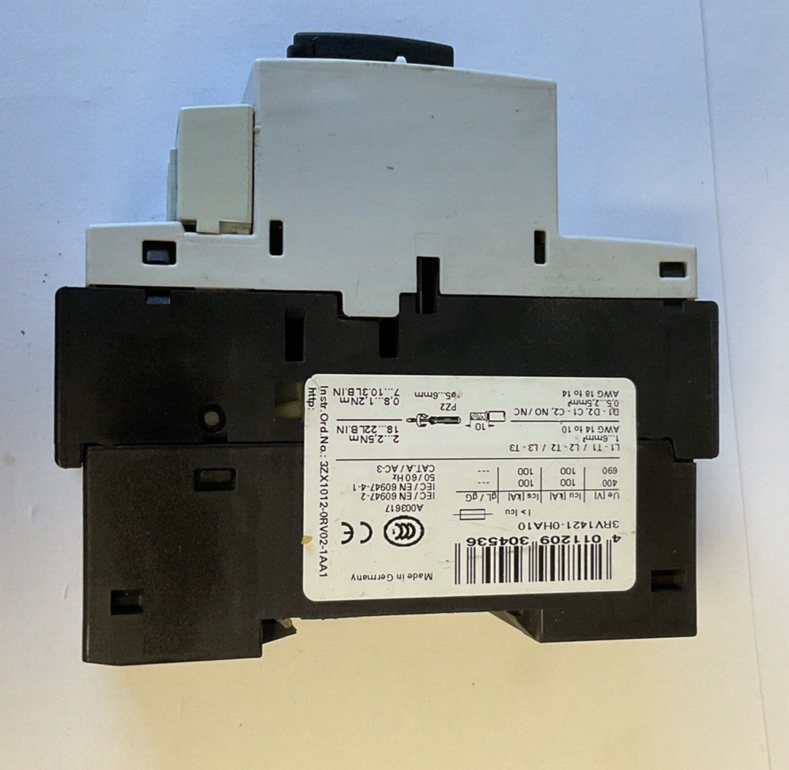 SIEMENS 3RV1421-0HA10 MANUAL MOTOR STARTER 16A CLASS 10 0.55-0.8A 50/60HZ CAT.A