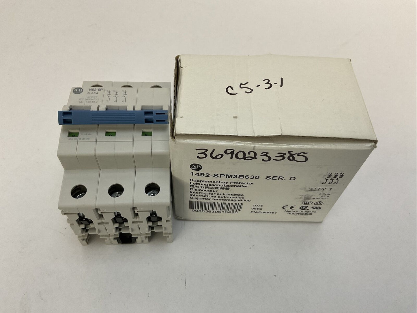 ALLEN BRADLEY 1492-SPM3B630 SER D SUPPLEMENTARY PROTECTOR 63A 480Y/277VAC