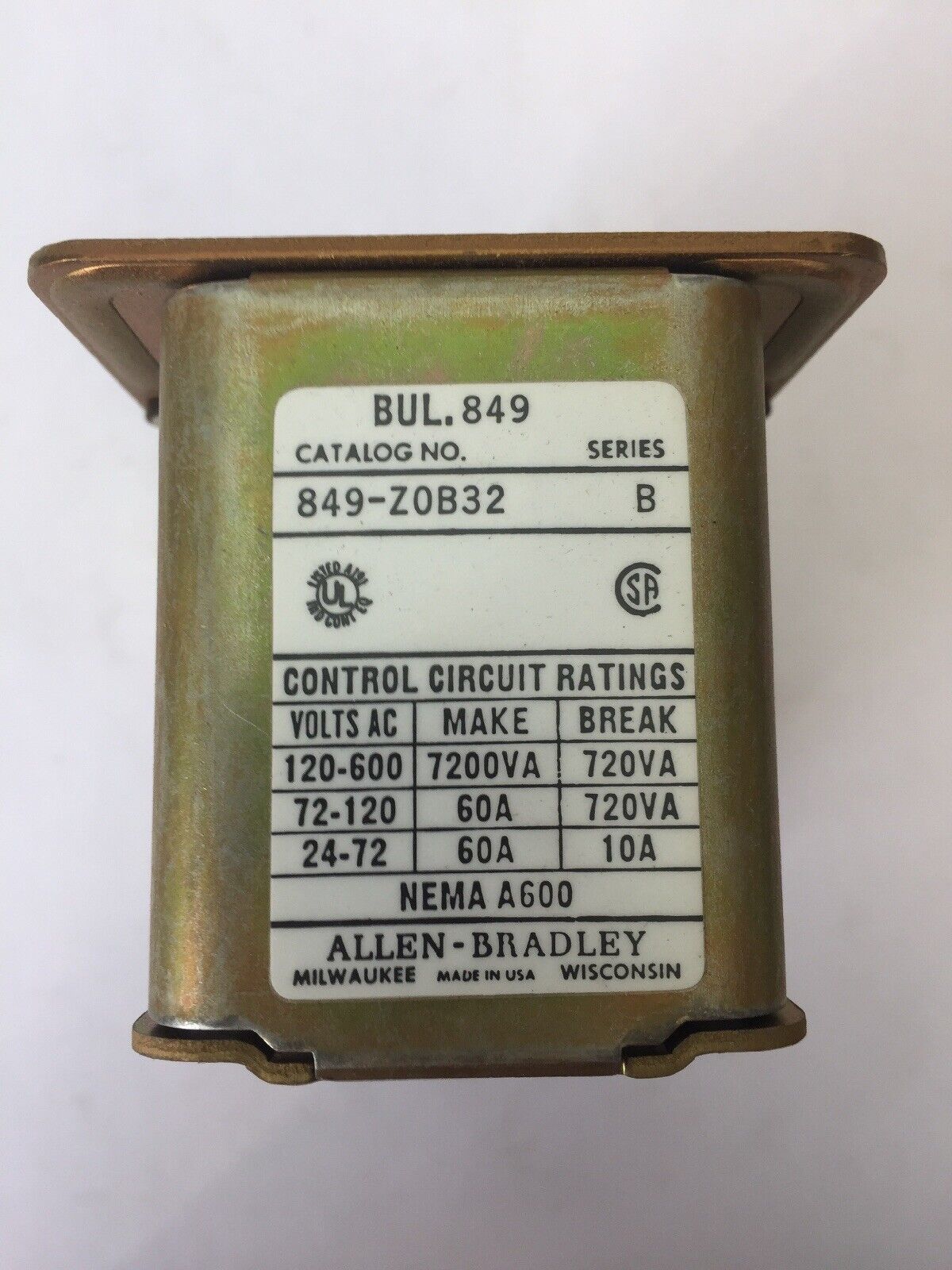 ALLEN BRADLEY 849-Z0B32 PNEUMATIC TIMING RELAY 600VAC 21A241 COIL 480V 60HZ