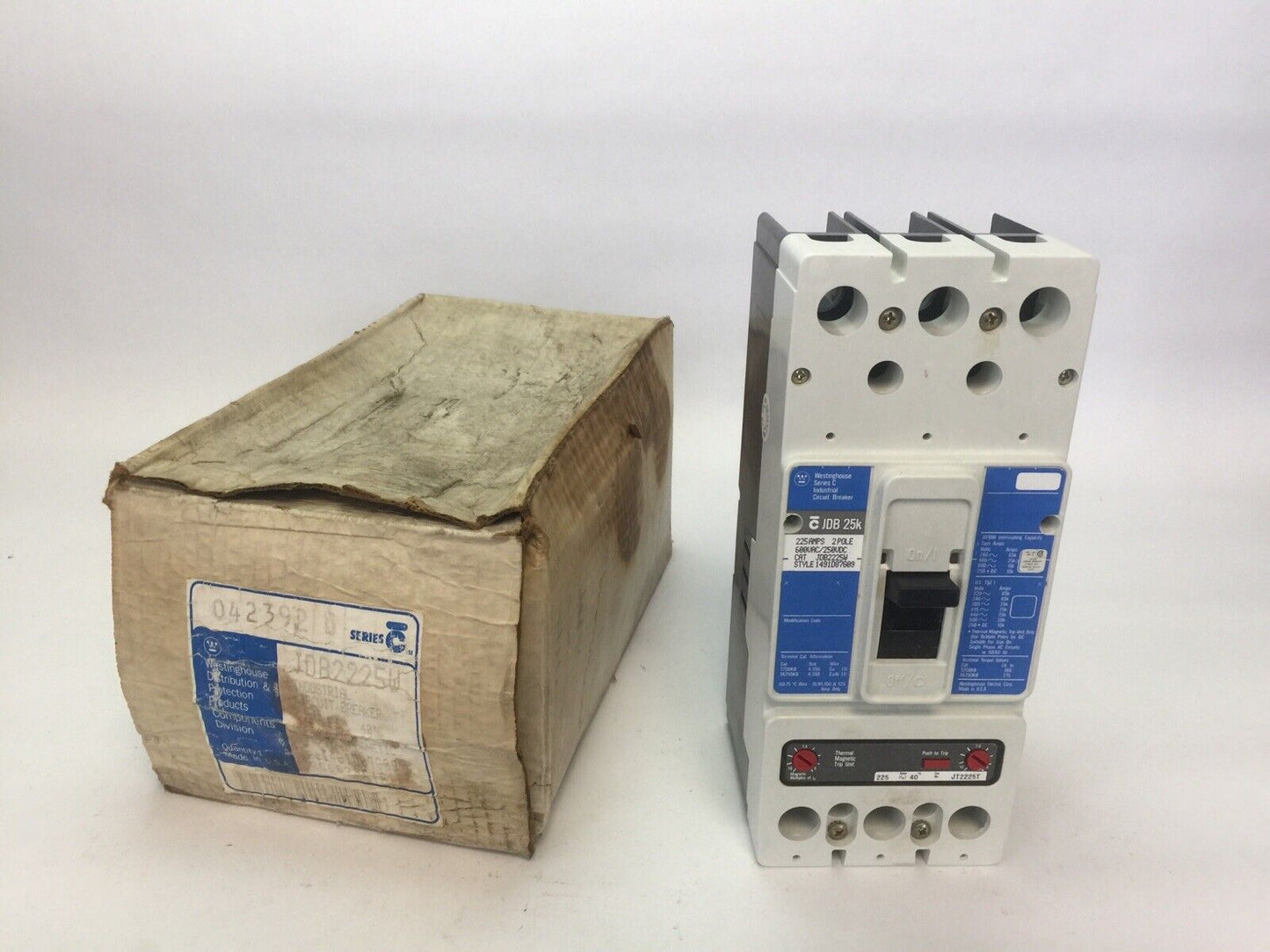 WESTINGHOUSE JDB2225W INDUSTRIAL CIRCUIT BREAKER SER C 225A 2P 600VAC 250VDC
