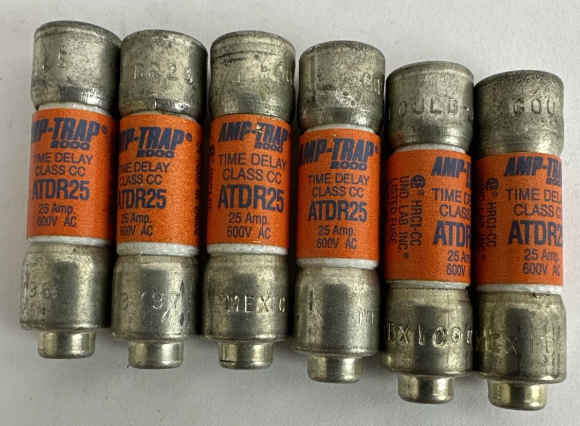 GOULD ATDR25 AMP-TRAP 2000 TIME-DELAY FUSE 25AMP 600VAC 300VDC (LOT OF 6)
