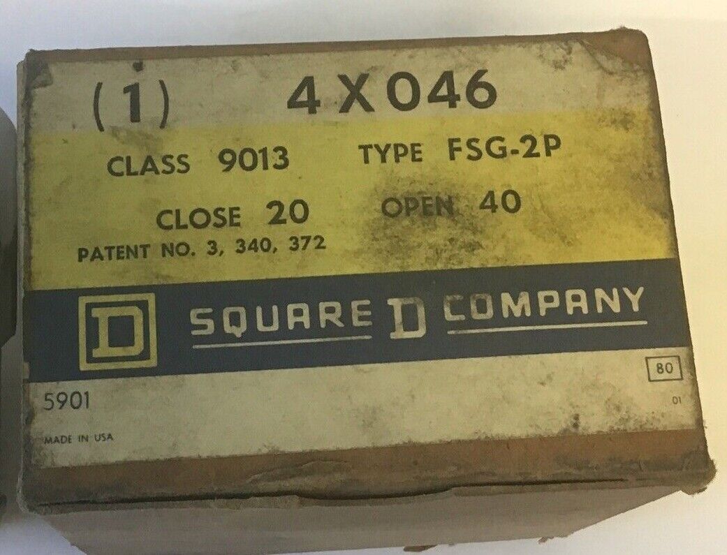 SQUARE D FSG-2 PRESSURE SWITCH CLOSE 20 OPEN 40 FORM P