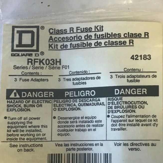 SQUARE D RFK03H CLASS R FUSE KIT SER.F01****LOTOF3****