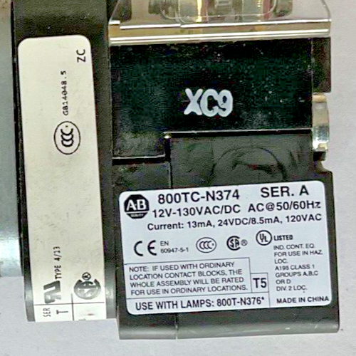 ALLEN BRADLEY 800T-SB00XX MOMENTARY PUSH BUTTON SER.T W/800TC-N374 SER.A