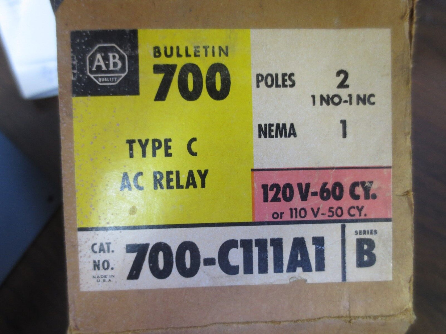 ALLEN-BRADLEY 700-C111A1 Ser. B TYPE C AC RELAY - NEW SURPLUS 120V, 2-POLE NO/NC
