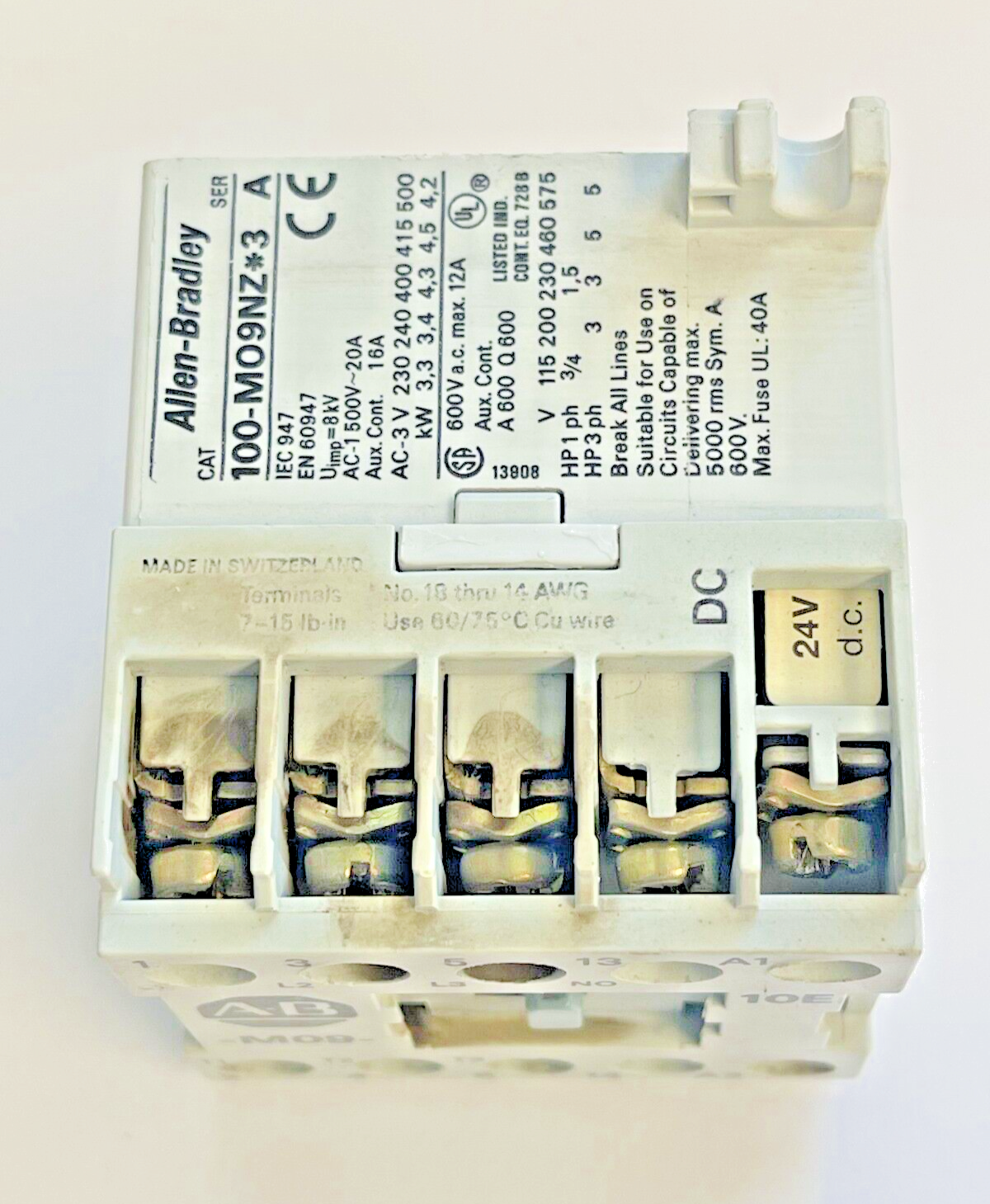 ALLEN BRADLEY - 100-MO9NZ*3 SER. A 24VDC COIL MOTOR STARTER CONTACTOR