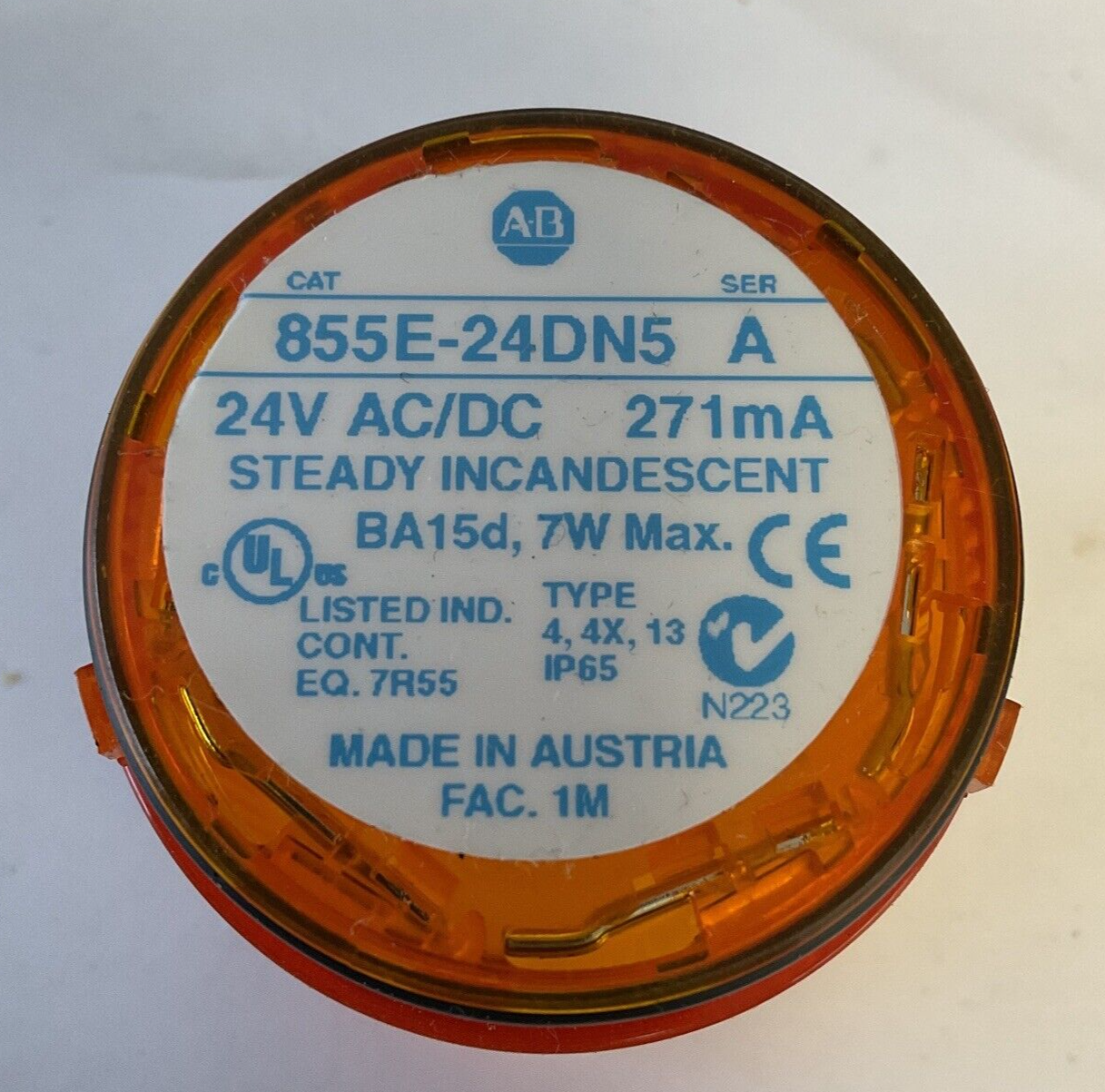 ALLEN BRADLEY 855E-24DN5 24VAC/DC SER.A STEADY INCANDESCENT 7W ***LOTOF6***