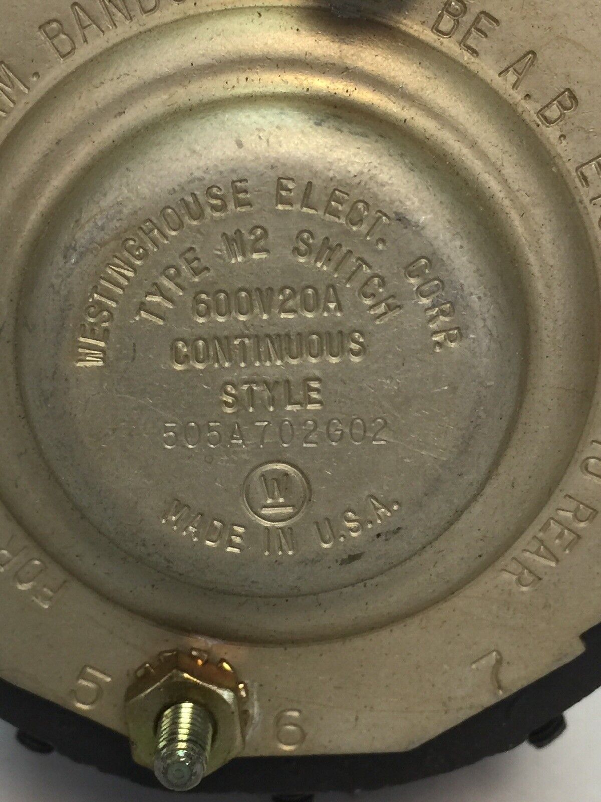 WESTINGHOUSE 505A702G02 TYPE W2 SWITCH 600V 20A CONTINUOUS STYLE