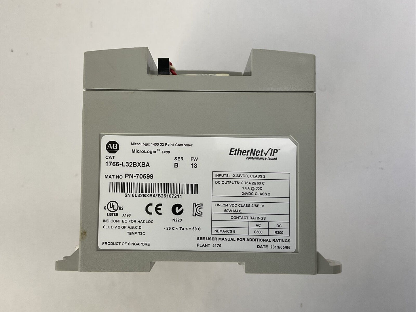 ALLEN BRADLEY 1766-L32BXBA MICROLOGIX 1400 32 POINT CONTROLLER SER B FW 13