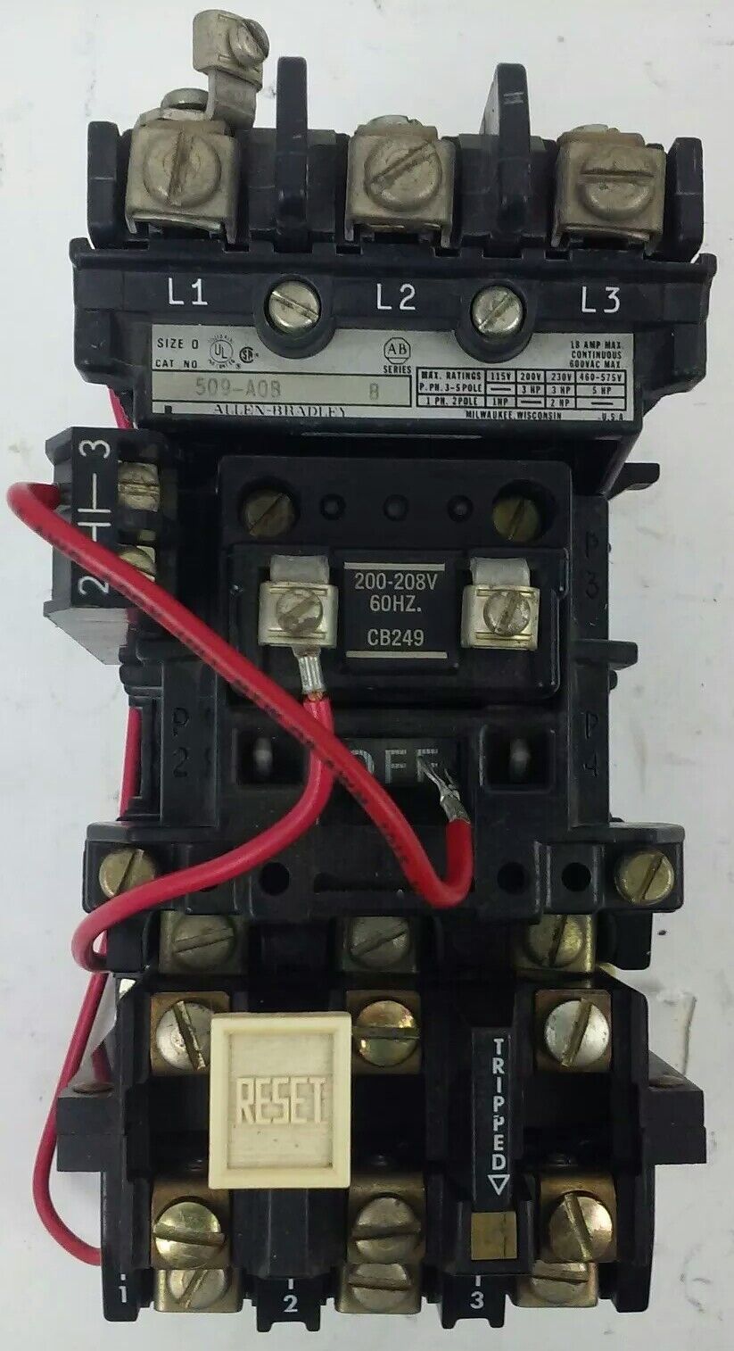 ALLEN BRADLEY 509-AOB, SER. B, STARTER, 200-208V COIL CONTACTS PERFECT CONDITION