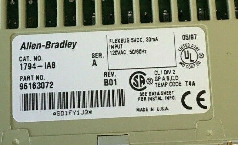 ALLEN BRADLEY 1794-IA8 INPUT MODULE SER.B W/ 1794-TBN/A TERMINAL BLOCK