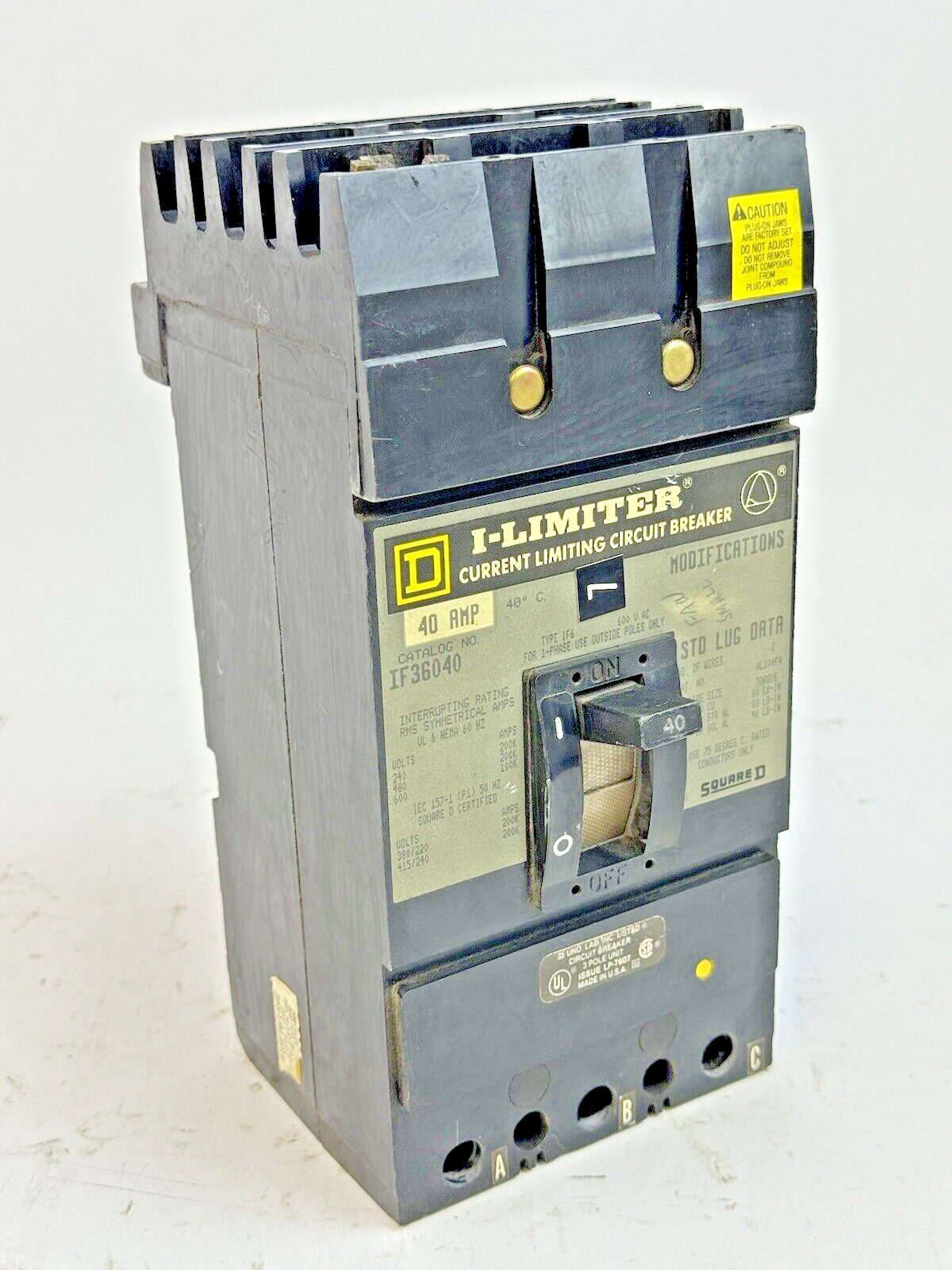 SQUARE D - IF36040 - I-LIMITER CIRCUIT BREAKER - 40 AMP, 3 POLE, 600 VAC