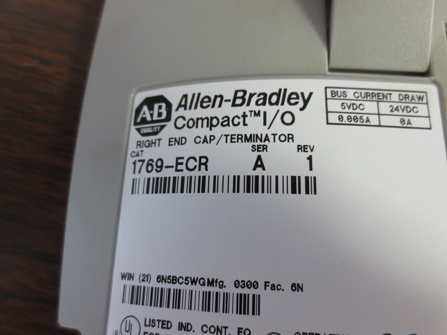 ALLEN-BRADLEY 1769-ECR COMPACT I/O RIGHT END CAP / TERMINATOR, Rev. 2.