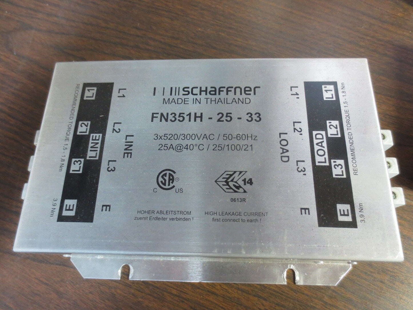 SCHAFFNER FN351H-25-33 POWER LINE FILTER 3x520/300VAC 50-60Hz 25A