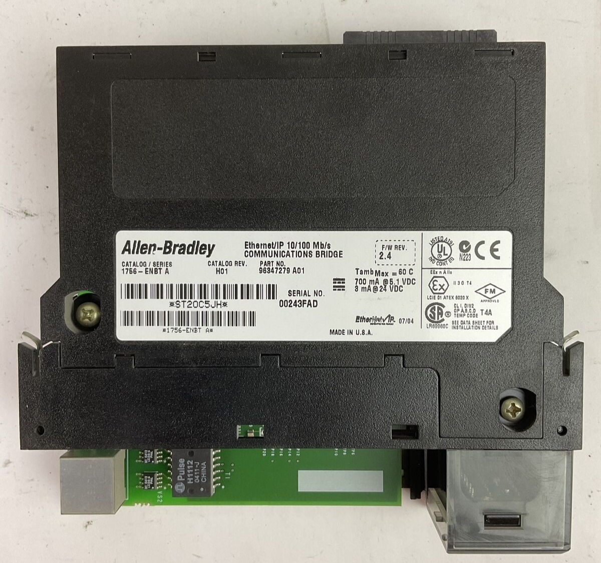 ALLEN BRADLEY 1756-ENBT SER A CAT REV H01 F/W REV 2.4 ETHERNET/IP COMMUNICATION