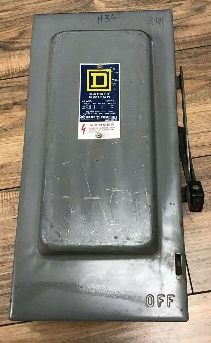SQUARE D H362 SAFETY SWITCH 600VAC/DC 60AMP SER.D2 FUSIBLE 3PHASE