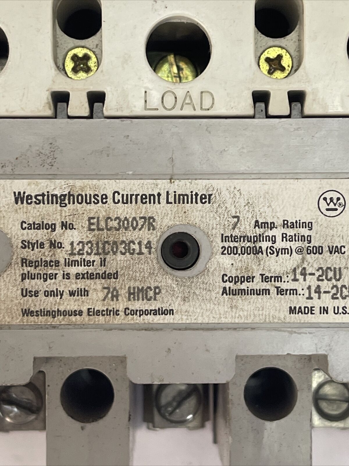 WESTINGHOUSE HMCP007C0C SER C 7A 600VAC 250VDC 3POLE ELC3007R CURRENT LIMITER 7A