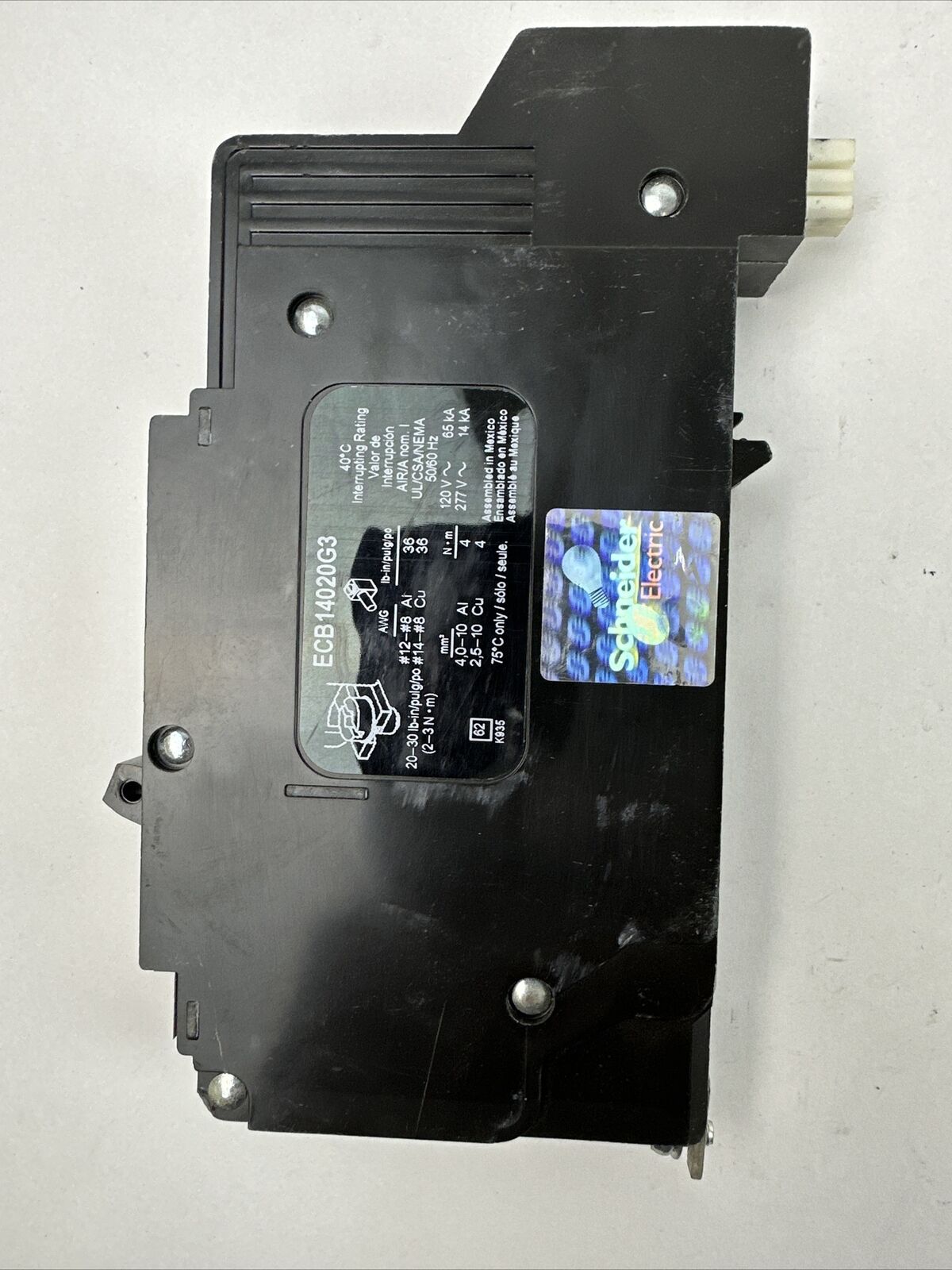SQUARE D ECB14020G3 POWERLINK CIRCUIT BREAKER 277VAC 20AMP 1POLE HACR TYPE
