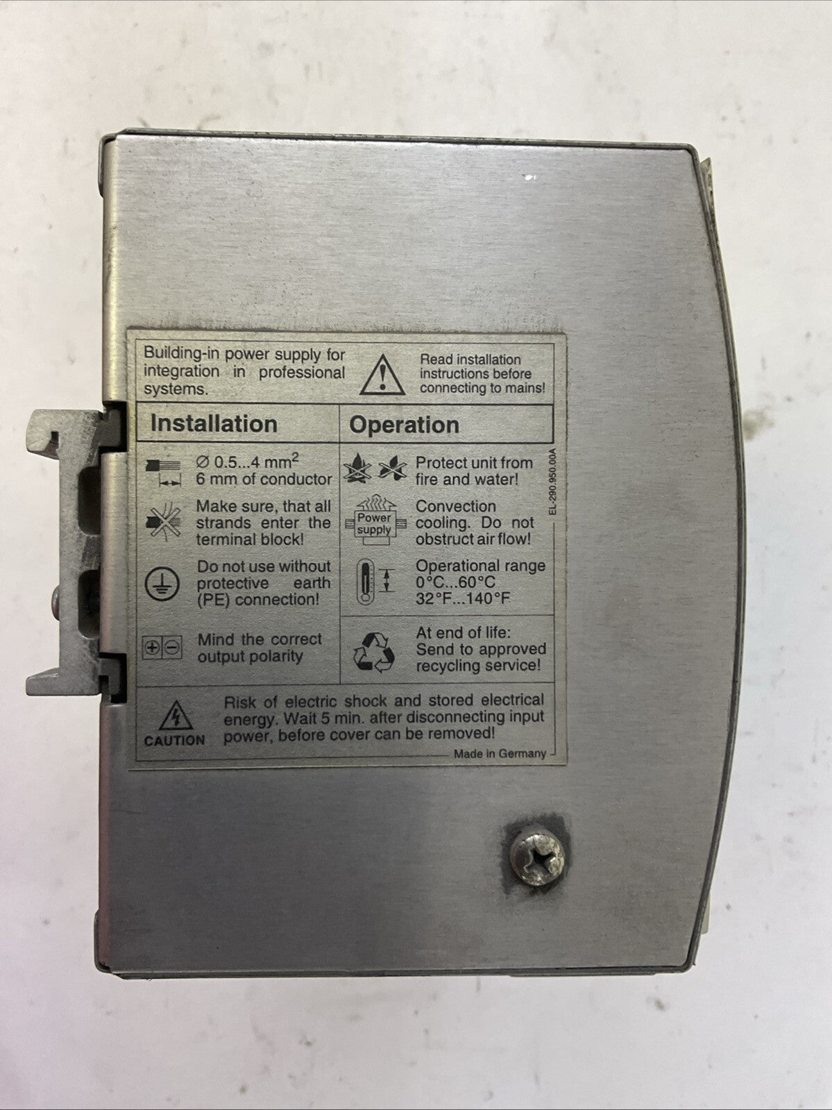 PULS SL 20 POWER SUPPLY OUTPUT 24VDC 20A INPUT 500VAC 50-60HZ 1.5A