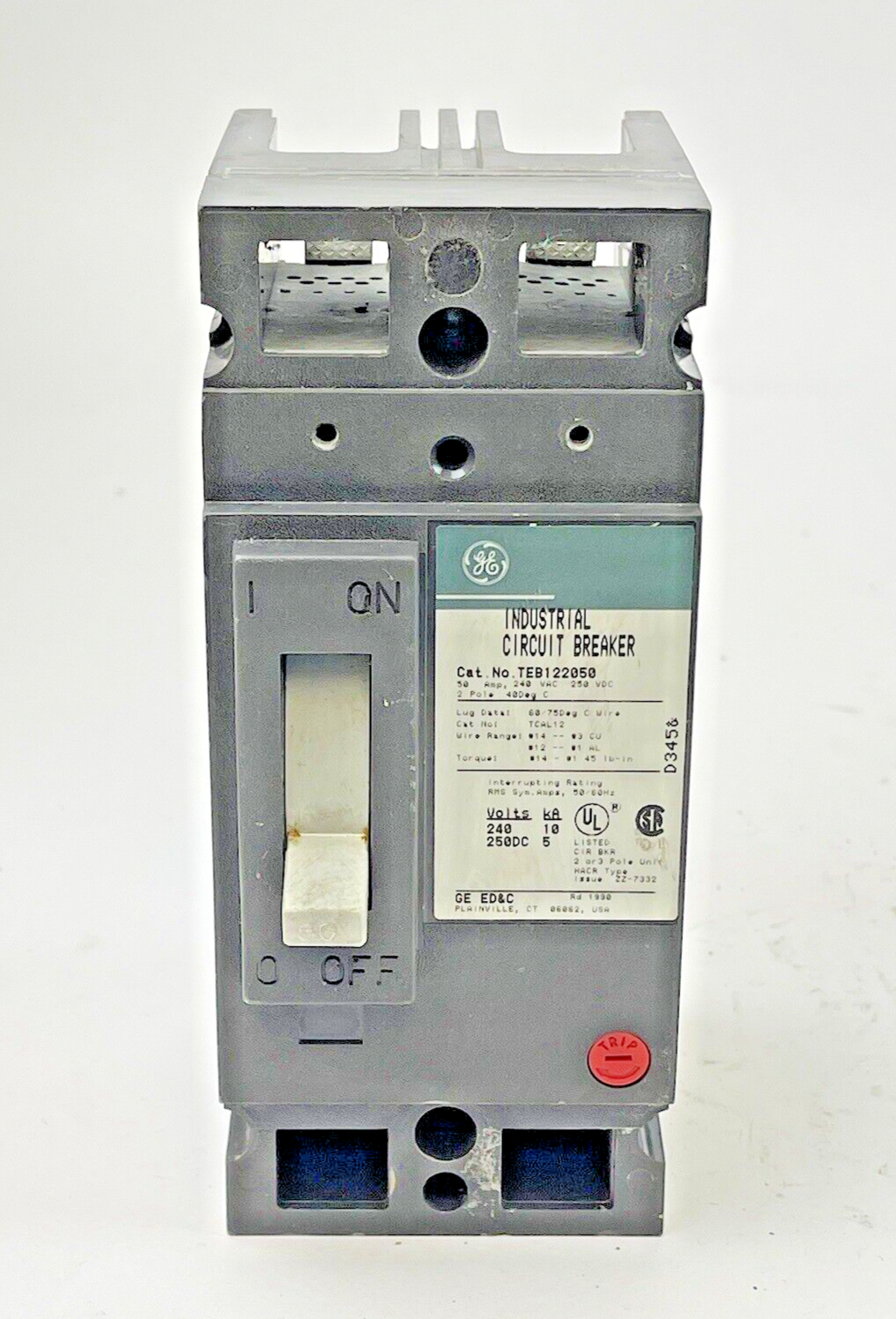 GE - TEB122050 - CIRCUIT BREAKER - 240 VAC, 20 A, 2POLE - HACR TYPE