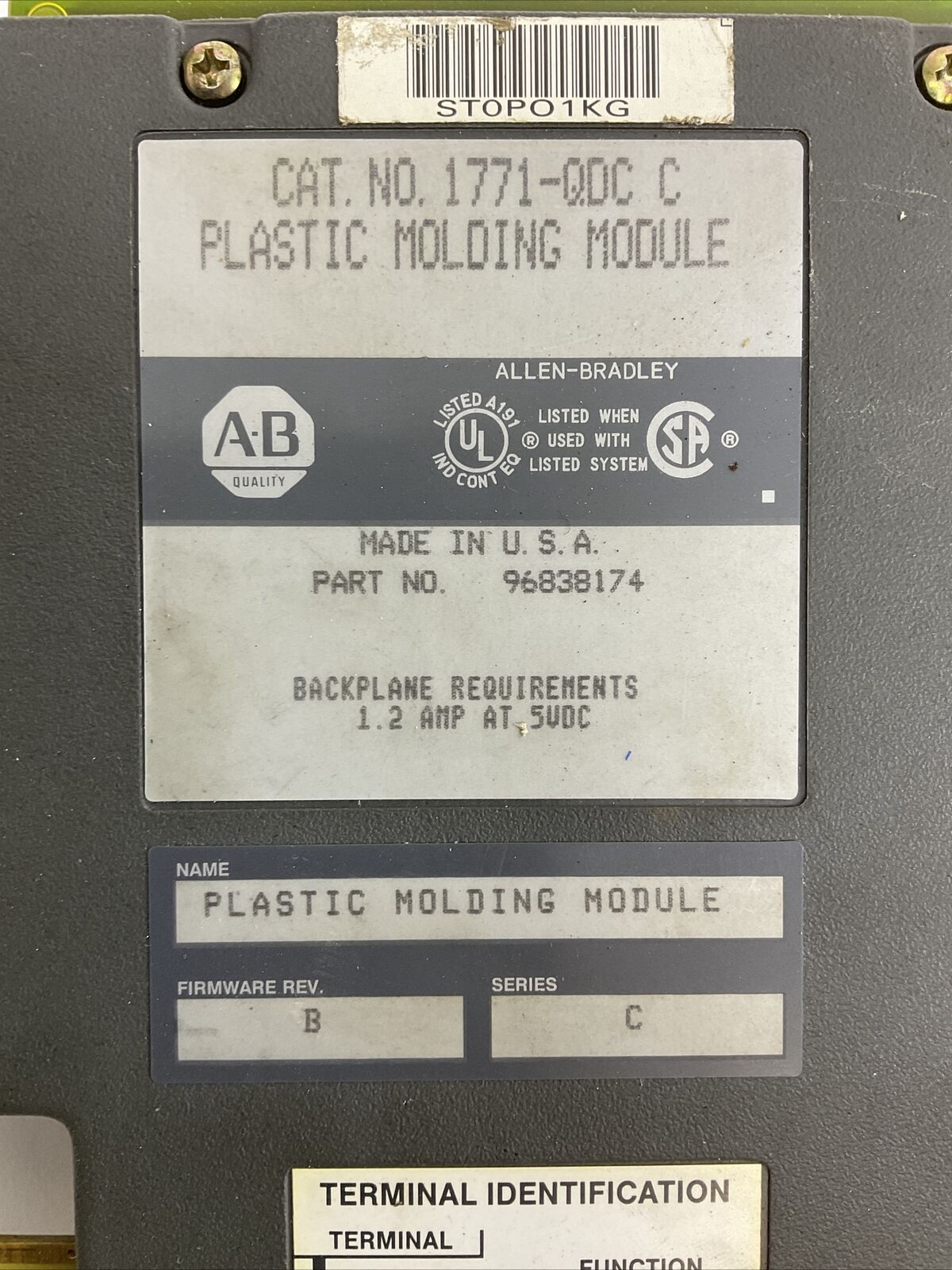 ALLEN BRADLEY 1771-QDC C PLASTIC MOLDING MODULE SER C FIRMWARE REV B 1.2A @ 5VDC