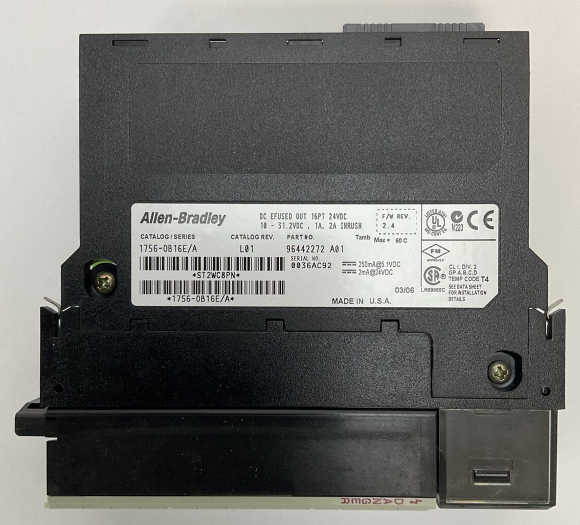 ALLEN BRADLEY 1756-OB16E SER A CATALOG REV L01 F/W REV 2.4 DC EFUSED OUT 16PT