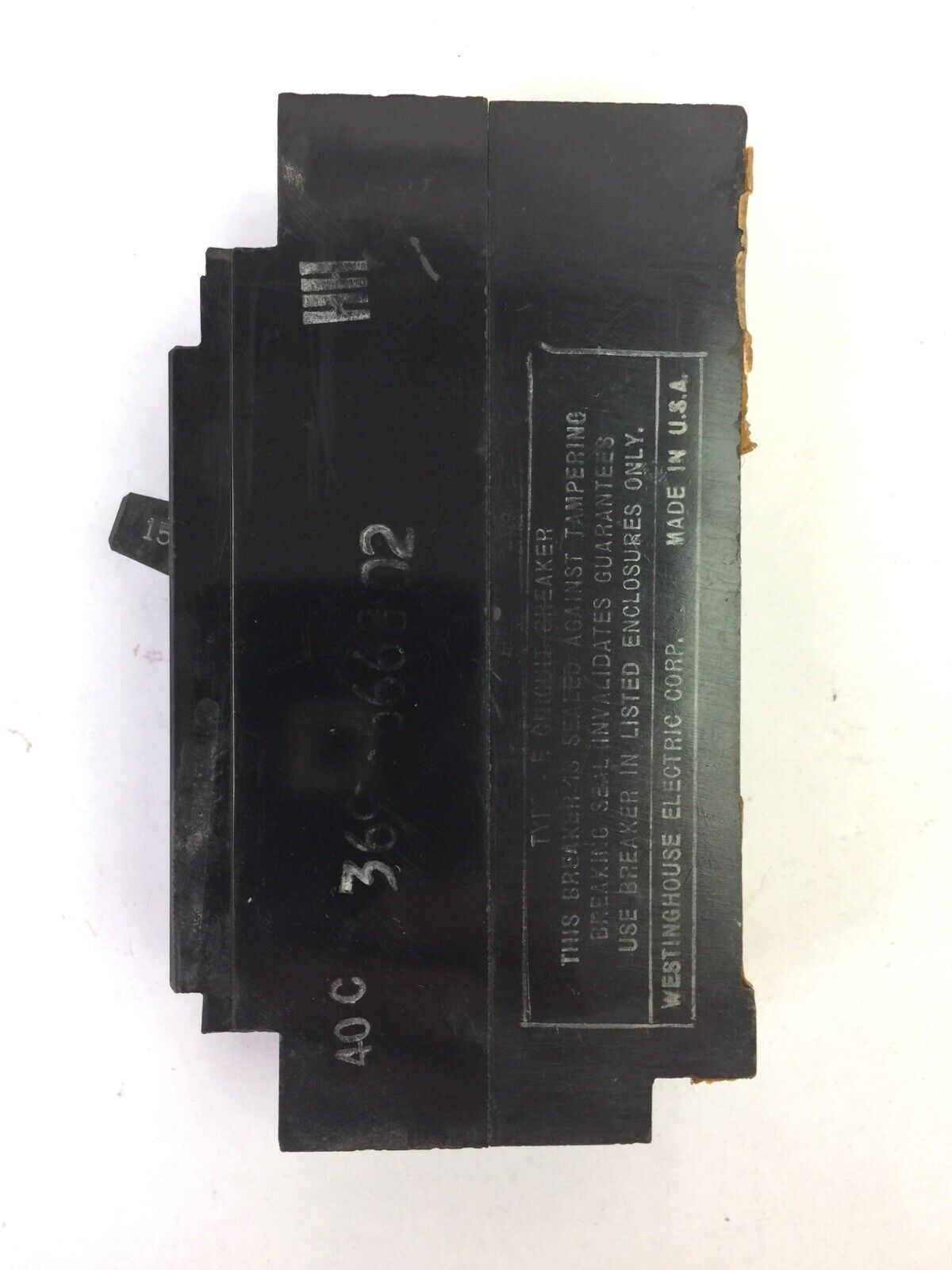 WESTINGHOUSE E1015 AB DE-ION CIRCUIT BREAKER 15AMP 1POLE 120VAC 125VDC