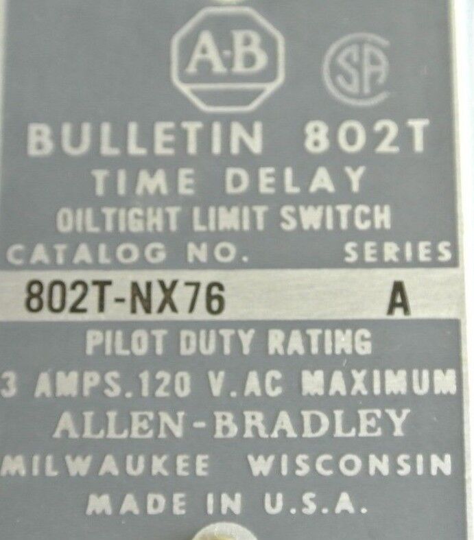 ALLEN-BRADLEY 802T-NX76, Ser. A - TIME DELAY LIMIT SWITCH LESS OPERATING HEAD