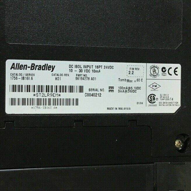 ALLEN BRADLEY INPUT MODULE 1756-IB16 SER.A CAT.REV.K01 16PT 24VDC F/W REV.2.2