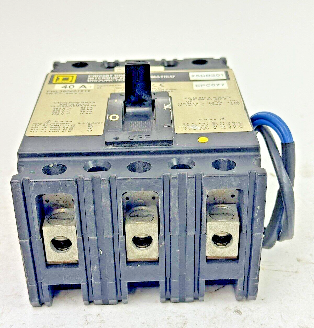 SQUARE D FHL360401212 MAG-GARD CIRCUIT BREAKER W/ AUX 40A 3POLE 600VAC