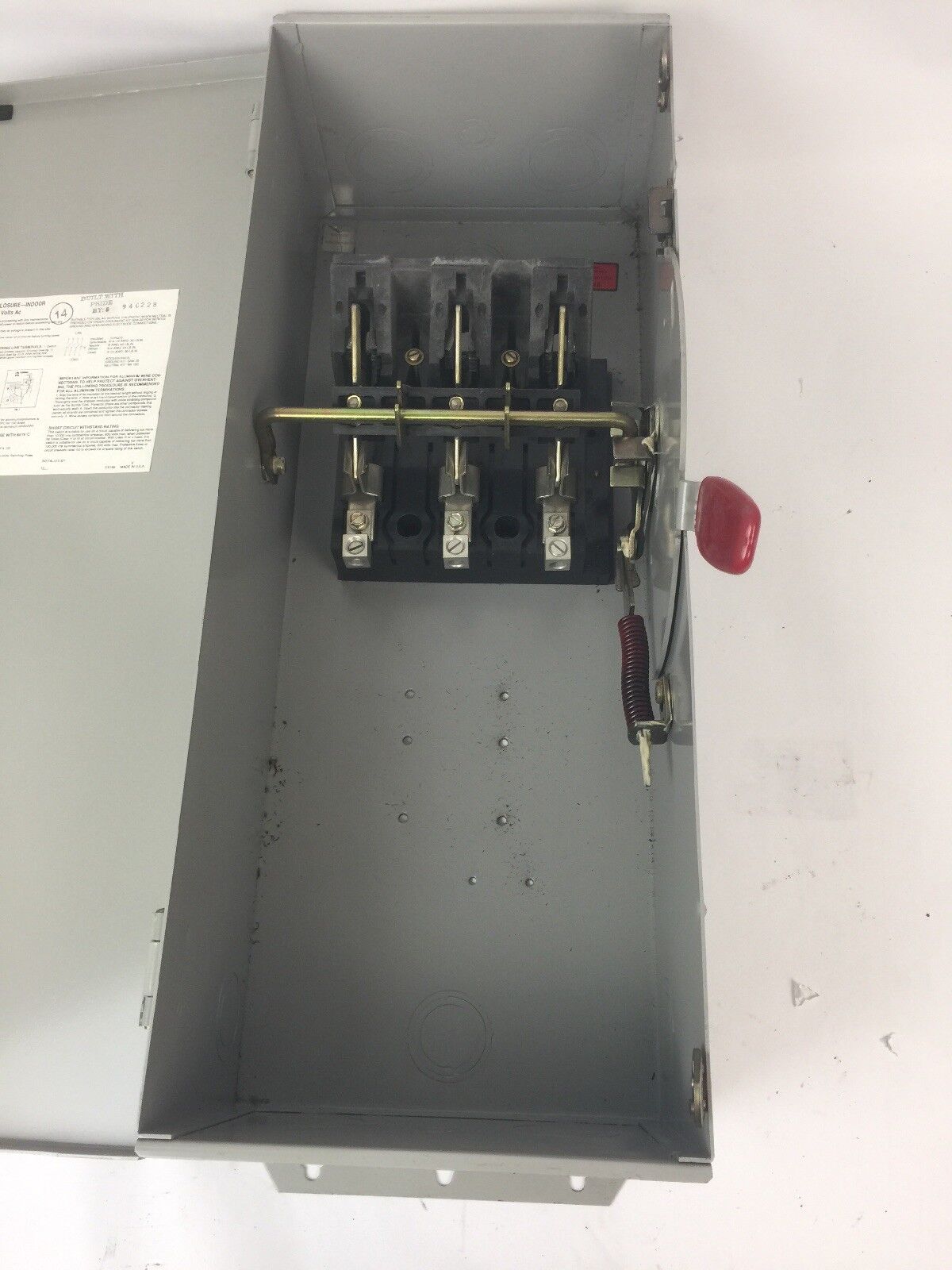 CHALLENGER HD363NFC HD SAFETY SWITCH 600VAC/DC 100AMP 75HP TYPE 1 ENCLOSURE