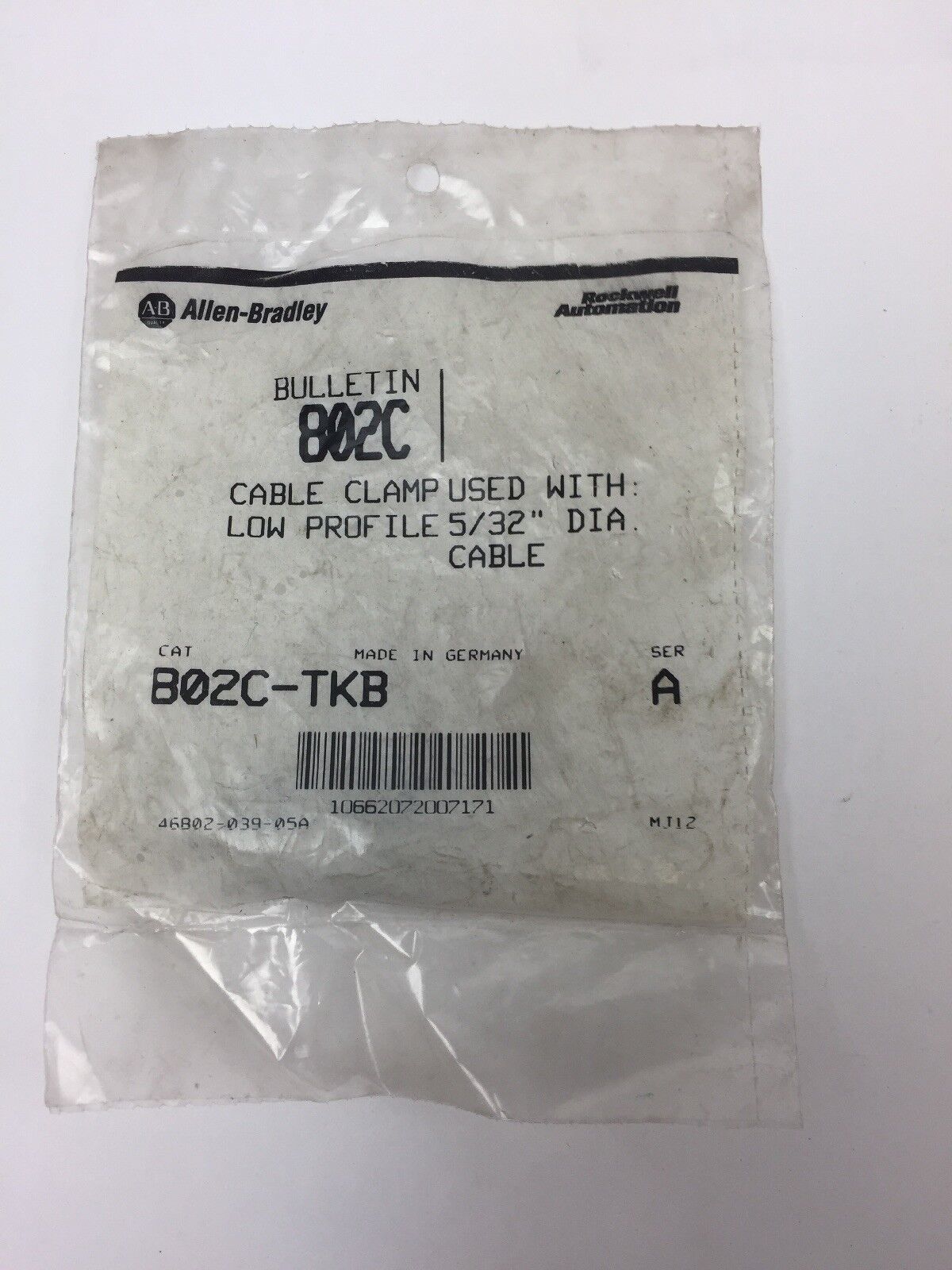 ALLEN BRADLEY 802C-TKB CABLE CLAMP USED W/ LOW PROFILE 5/32" DIA CABLE