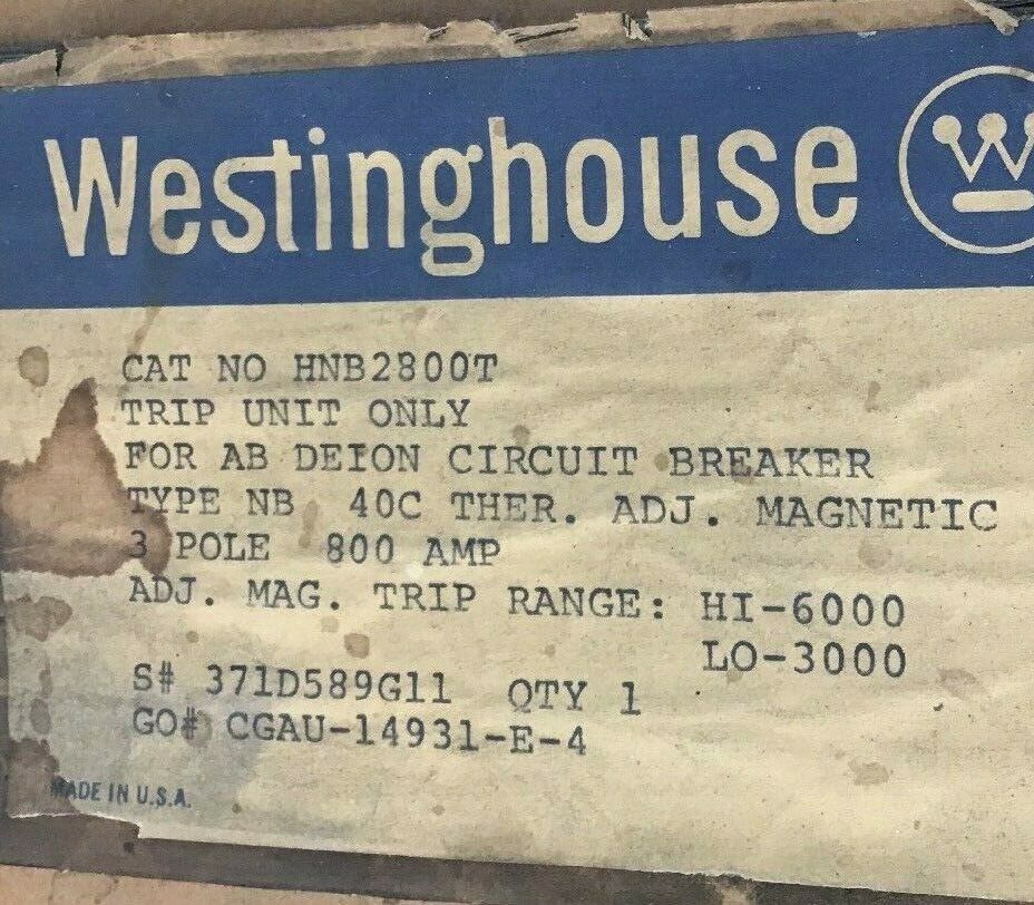 WESTINGHOUSE HNB2800T 3POLE 800A TRIP UNIT ONLY