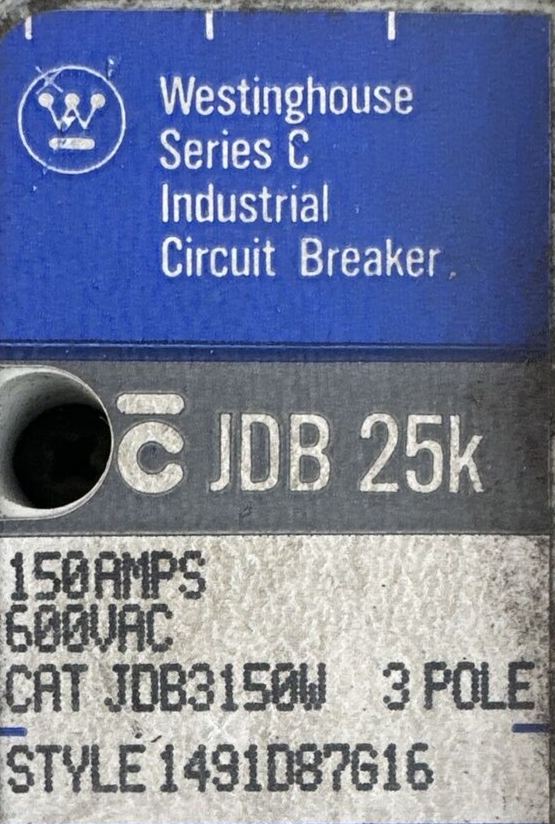 WESTINGHOUSE JDB3150W CIRCUIT BREAKER 3POLE 150AMP 600VAC JT3150T