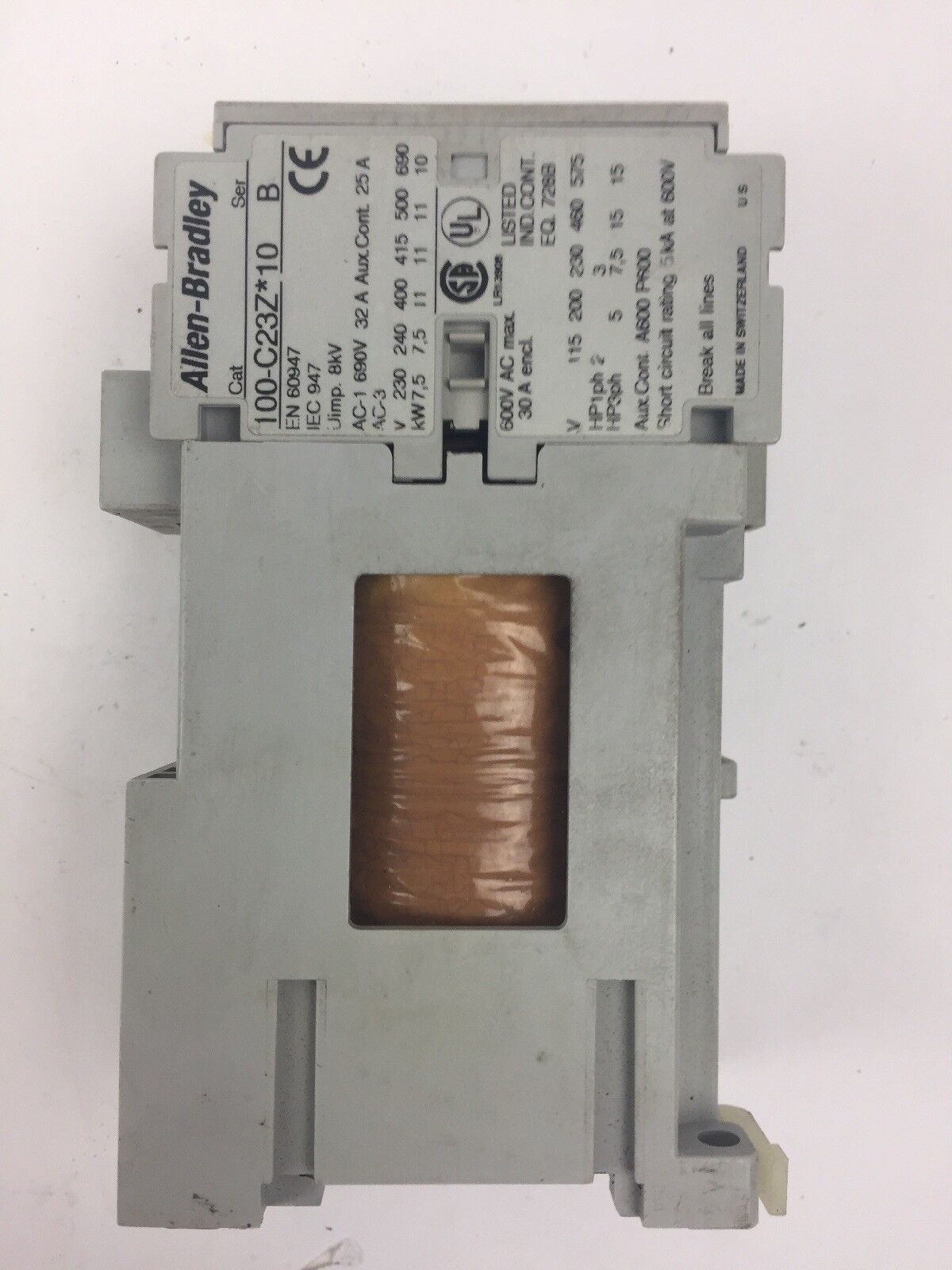 ALLEN BRADLEY 100-C23Z*10 CONTACTOR SER B 600VAC 30A COIL 24VDC