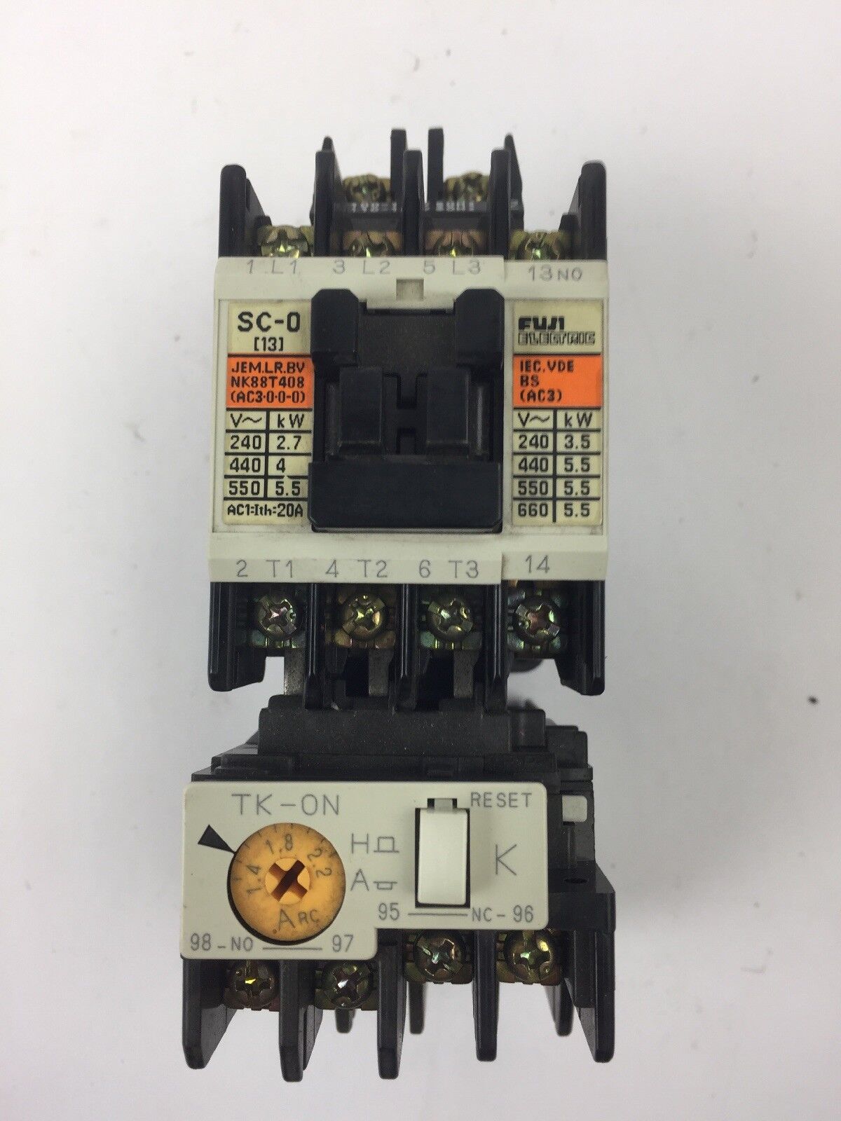 FUJI ELECTRIC 4NC0F0#10 TYPE SC-0 CONTACTOR 4NK0AJ TYPE TK-0N OVERLOAD RELAY