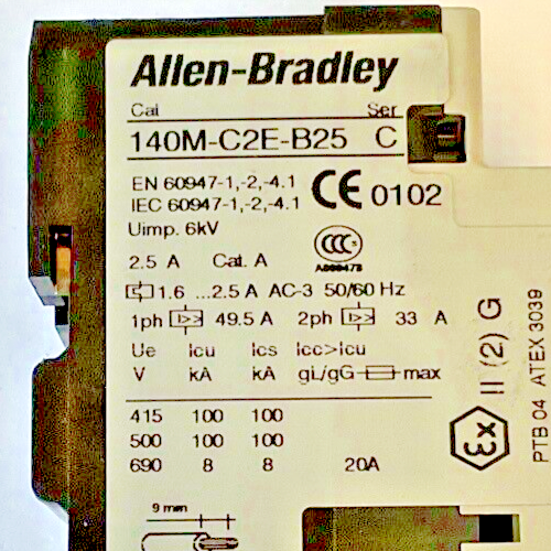 ALLEN BRADLEY 140M-C2E-B25 SER.B MOTOR PROTECTOR W/140-C-A AUX CONTACT SER.A