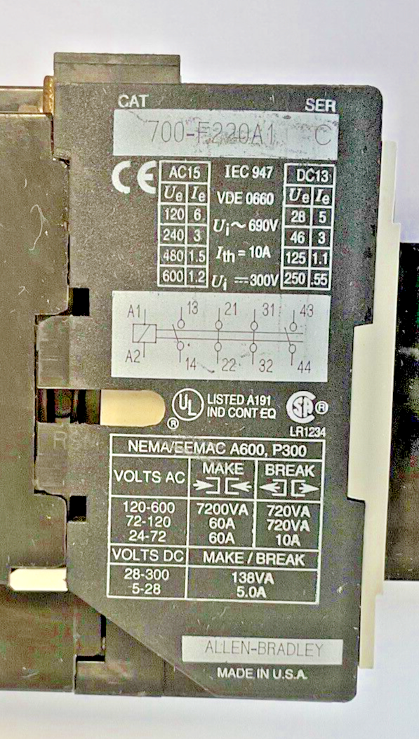 ALLEN-BRADLEY 700-F220A1 SER. C CONTROL RELAY / 196-FTB SER.B TIMER