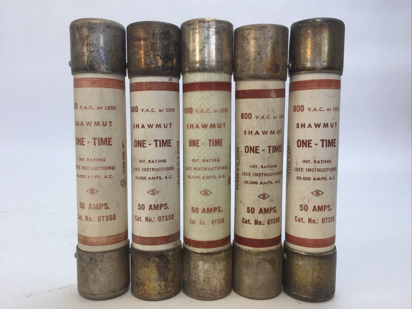 SHAWMUT OTS50 ONE-TIME FUSE 50AMP 600VAC CLASS K5 (LOT OF 5)