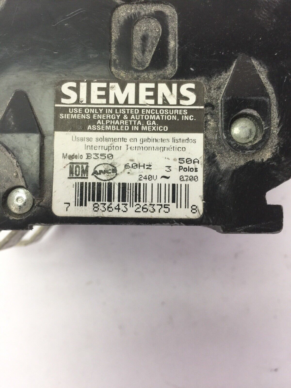SIEMENS B350 CIRCUIT BREAKER 50A 240VAC 3 POLE