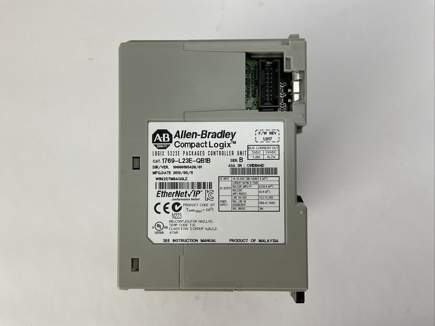 ALLEN BRADLEY 1769-L23E-QB1B SER B F/W REV 1.017 COMPACT LOGIX 5323E PACKAGED