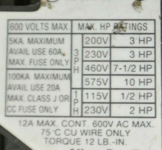 ALLEN-BRADLEY 100-A12NZ*3, Ser. B - CONTACTOR 600V 1/2-10HP