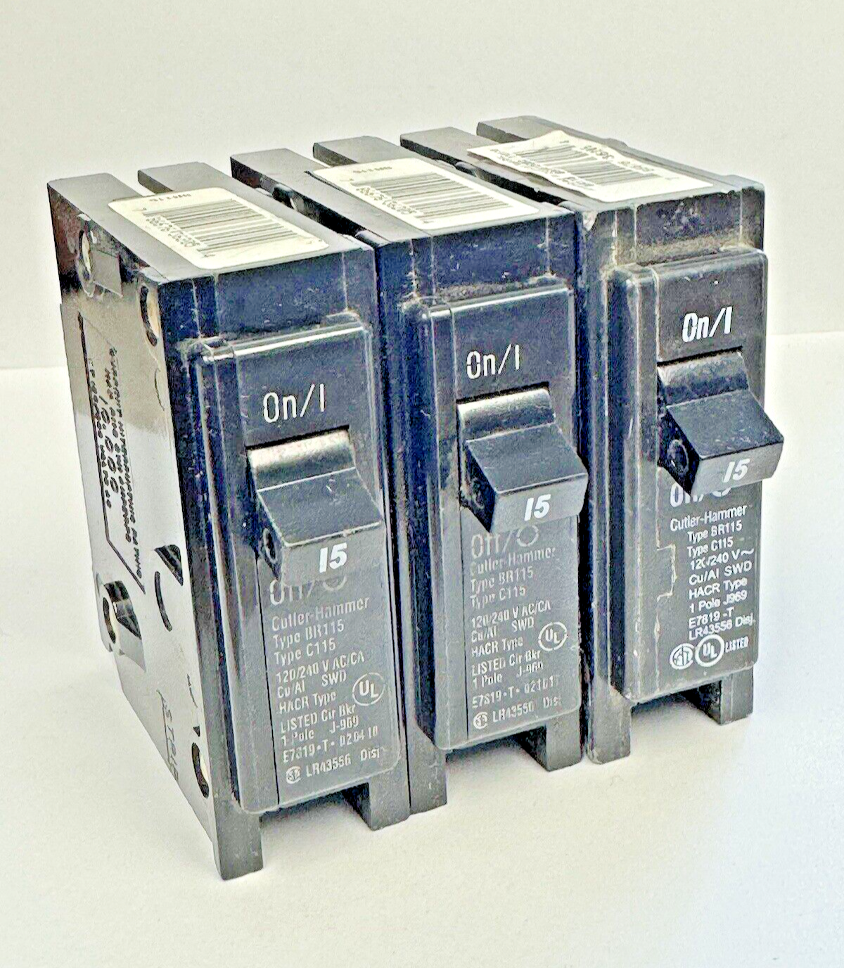 CUTLER-HAMMER **LOT OF 3** - BR115 - CIRCUIT BREAKERS - 15A, 1 POLE, 240 VAC