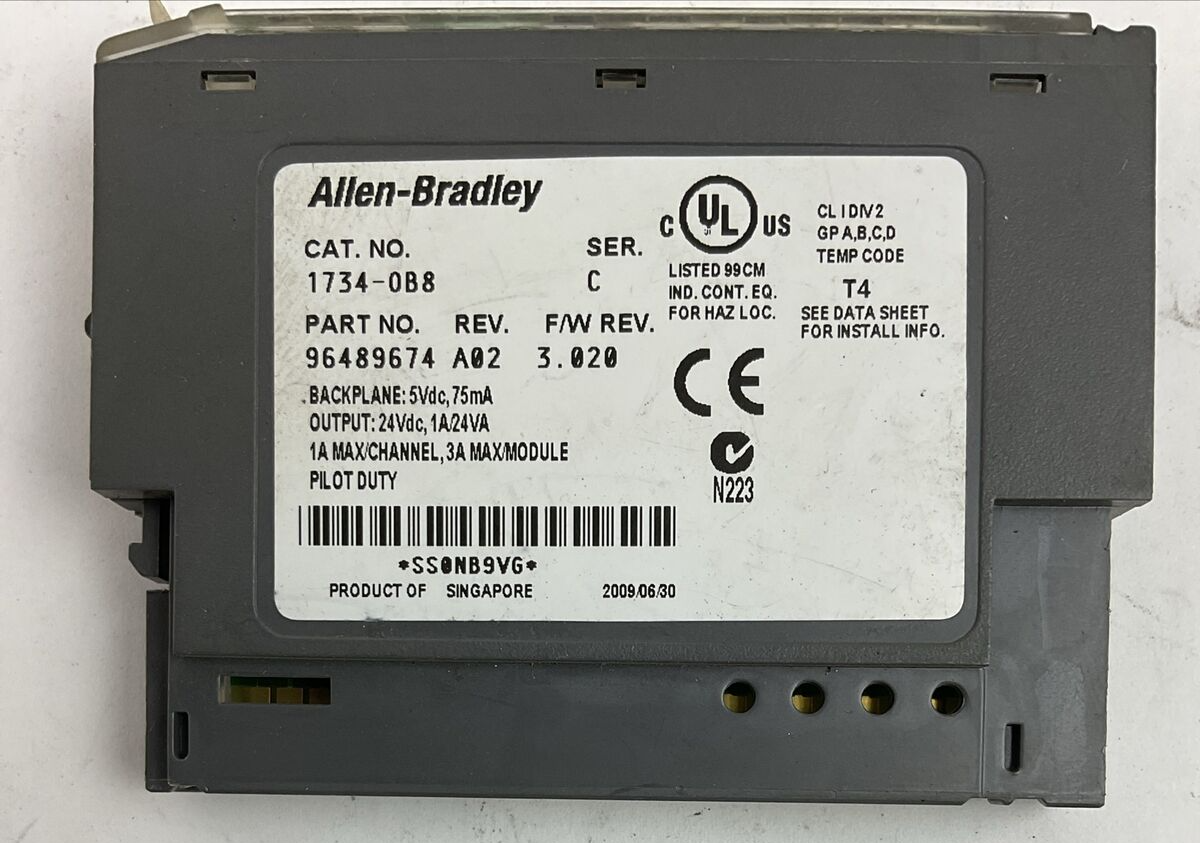 ALLEN BRADLEY 1734-OB8 OUTPUT MODULE SER C REV A02 F/W REV 3.020 OUTPUT 24VDC