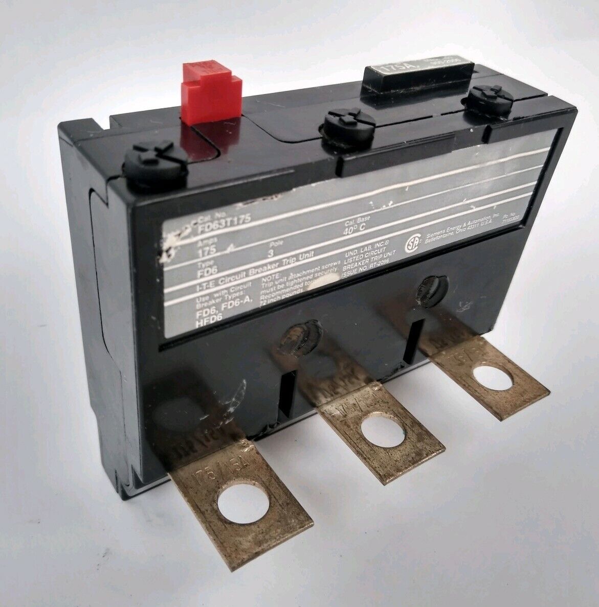 ITE SIEMENS FD63T175 BREAKER TRIP UNIT 3P 600V 175A MAG. ADJ 900-2000